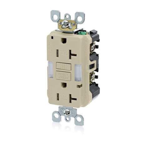 LEVITON GFCI Receptacle, 20A, 125Vac, 5-20R, Ivory GFNL2-I